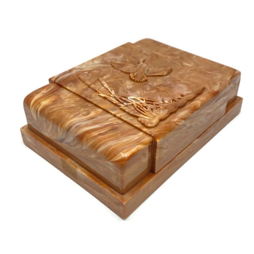 Vintage Hickok Waterfowl Duck in Flight Trinket Box‎ Marbled Plastic USA